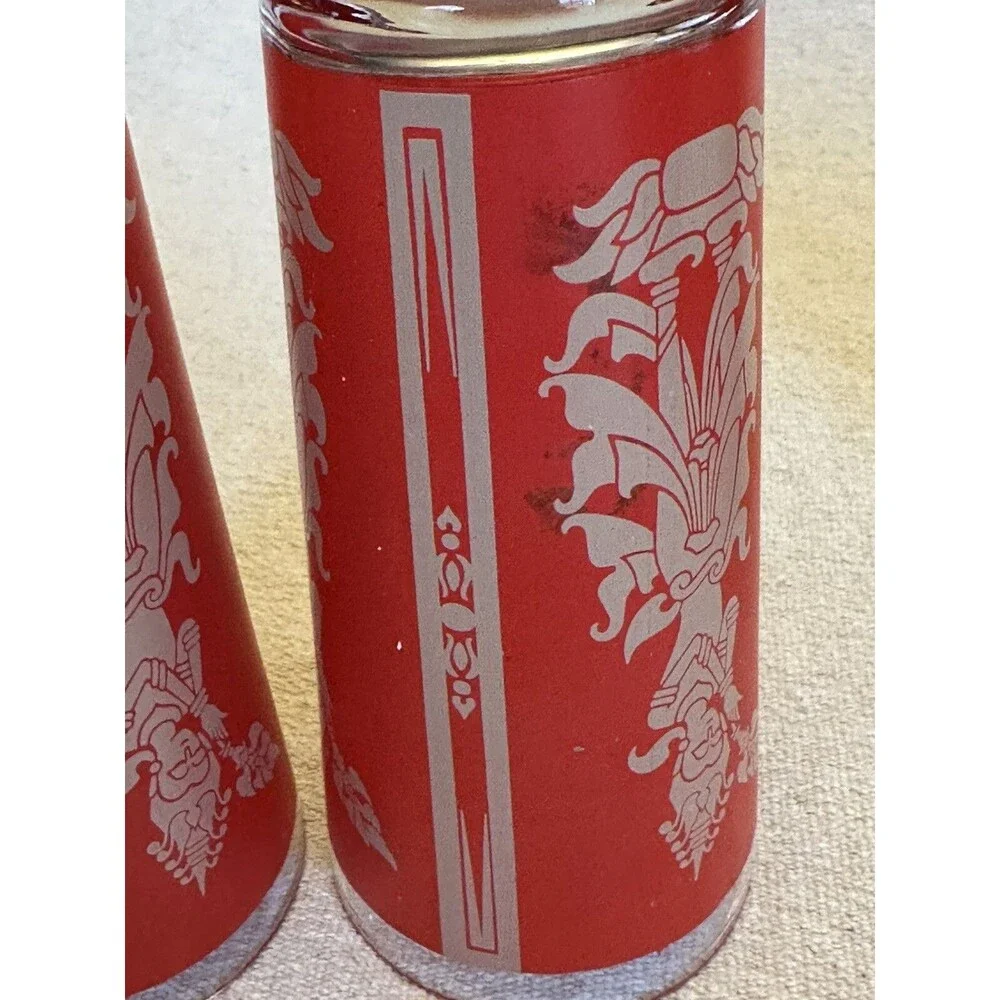 Set 2 VTG 1960 Mid Century Culver Red Gold Siam Thai Goddess Drinking Glasses